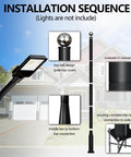 Installation process of 16 Foot Tall Solar Street Light Pole With Adjustable Modular Sections featuring rebar cage base.