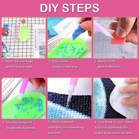 DIY steps for Beginner Friendly Diamond Painting Kit For Adults And Grannies With Tools 5D Full Drill Round Diamond Dots Craft Set