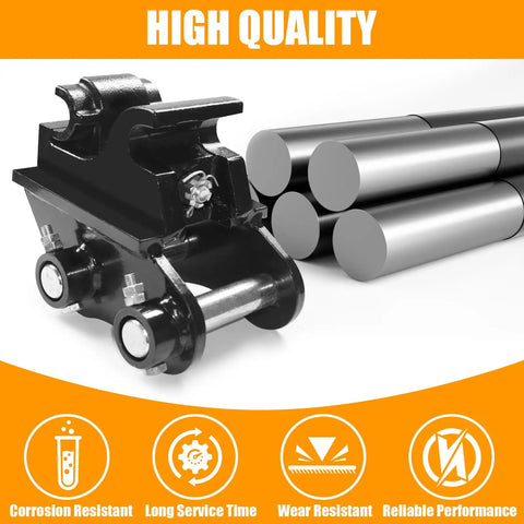 Mini Excavator Quick Change Hitch Coupler Mechanical Attachment Connector For 0.6 To 3 Ton Machines shown next to metal rods