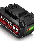 Heavy Duty 6.0Ah 20 Volt Lithium Ion Replacement Battery Designed For Skil Cordless Power Tools Drill Driver And Hammer Ultra Rock Solid Badass Job Site Workhorse close-up showing battery design and specifications.