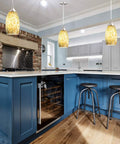 Kitchen island with Handblown Blue Art Glass Pendant Light With Brushed Nickel Finish Dope Edison Style Hanging Lamp