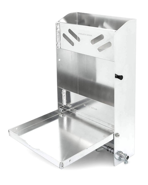 Aluminum Small Work Station For Enclosed Trailer Or Garage With 12X12 Fold Down Table Durable Build DIY Friendly Install Double Shelves For Oil Bottles And Aerosols Plus Spring Loaded Paper Towel Rack And Light Duty Work Surface