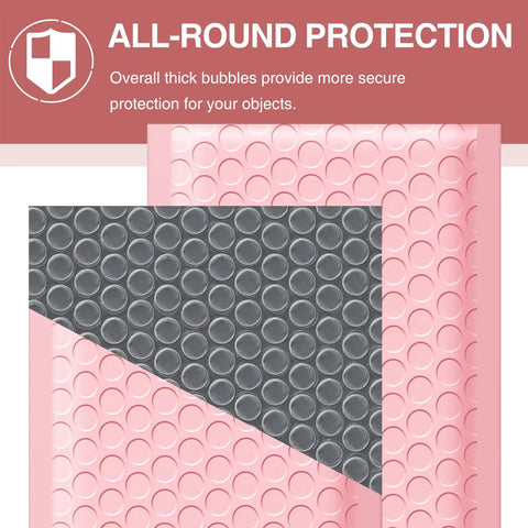 Close-up of Light Pink 4x8 Inch Bubble Mailers 50 Pack Self Seal Padded Poly Mailers with opaque matte finish and bubble interior.