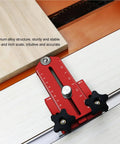 Extended Thin Ripping Jig For Woodworking With Dual Bearings, Aluminum Alloy Guide Jig on table saw with metric scale, red