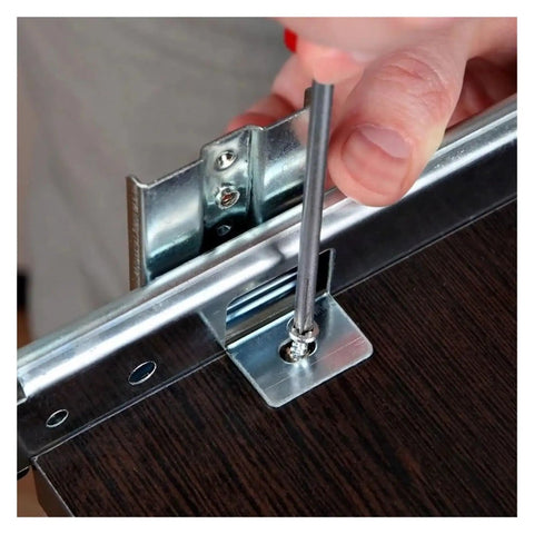 Installing Heavy Duty Ball Bearing Drawer Slides 2Pc Full Extension Side Mount Cabinet Runners with a screwdriver.