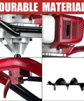 Close-up of Beast Of A 52cc Gas Powered Post Hole Digger Earth Auger parts, showcasing engine, blade, and durable material.