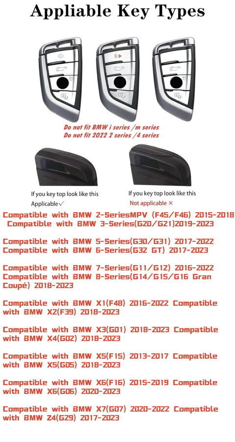BMW Carbon Fiber Key Fob Cover Case compatibility chart for 5 6 7 Series and X1 X2 X3 X5 X6 X7 Gunmetal 360 Degree Protection