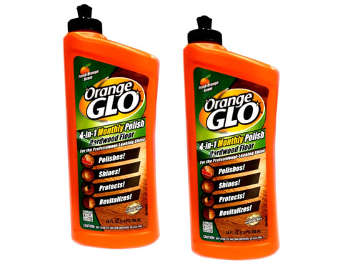 4-In-1 Hardwood Floor Polish For Monthly Clean Shine Protect And Revitalize Your Wood Surfaces Bringing Out Natural Beauty In Real Homes - Includes 24 Oz Per Bottle, Pack Of 2 For Pet-Friendly High-Traffic Areas displayed with orange bottles