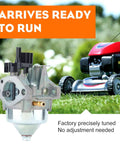 Auto Choke Carburetor And Air Filter Kit For Honda GCV160 Engines displayed in front of a lawn mower on grass