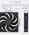 Front and side view of Beefed Up Replacement 3 Pin 9 Blade 12V DC Brushless Ice Maker Fan Upgrade For PY-1225H12S