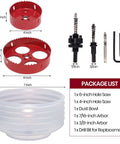 Nexigins hole saw kit with 6in and 4in red bi-metal saws, dust bowl, arbors and drill bits