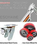 Heavy Duty Workhorse Caster Set Of Four Smooth Rolling Polyurethane Wheels With Double Ball Bearings And Swivel Brake components including a galvanized steel frame and iron core wheel hub.