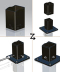 Heavy Duty Steel Fence Base Flange Kit for 2 Inch Square Posts showing base, cover, bolts, screws and EVA paddings