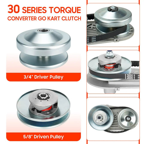 30 Series Torque Converter Kit For Go Karts And Mini Bikes with driver and driven pulleys shown separately