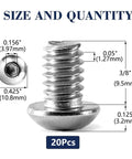 One Quarter Inch Twenty By Three Eighth Button Head Socket Cap Screws Type 304 Stainless Steel dimensions and measurements.
