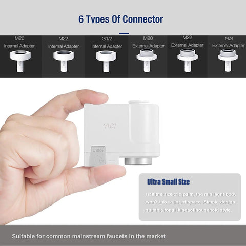 Hand holding small Hands Free Faucet Adapter For Kitchen And Bathroom Sink With 0.25 Second Sensing Dual Mode Touchless Technology