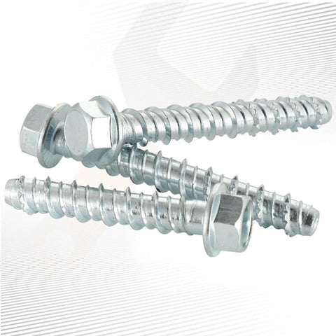 Three Eighths Inch By Four Inch Zinc Plated Large Diameter Concrete Screw For Anchoring To Masonry Concrete Brick Or Block Pack