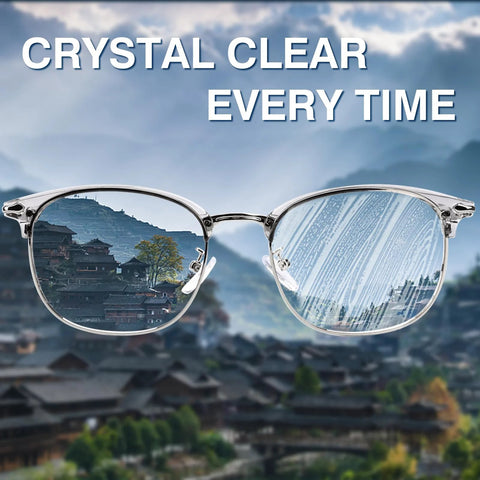 Front view of silver metal-frame eyeglasses with clear lenses