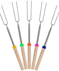 Telescoping Stainless Steel Roasting Sticks 32 Inch 5 Pack Marshmallow Skewers with wood handles in assorted colors