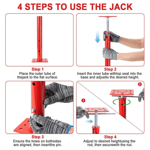 Step-by-step guide for using Heavy Duty Steel Crawl Space Jacks 4 Pack Adjustable Leveling Posts 19 To 36 Inches.