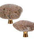 Dope Irregular Pebble Stone Cabinet Handles With Brass Base For Furniture And Home Decor Vintage Style Single Hole Drawer Knobs