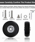 Set Of 8 Luggage Replacement Wheels With 50mm Rubber Swivel Casters For Suitcases And Travel Trolleys, showing parts dimensions.