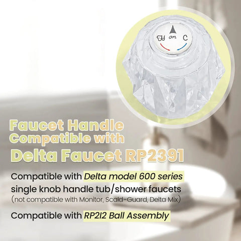 RP2391 Compatible Shower Handle Replacement Kit for 600 Series shown with clear acrylic knob and hot/cold index.