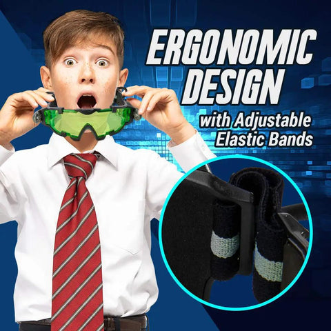 Epic Night Vision Spy Goggles For Kids See In The Dark With Invisible Ink Pen worn by a child, ergonomic design with elastic bands.