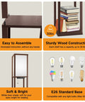 Floor Lamp With Shelves And LED USB Type C Ports Built In AC Outlet Three Color Temperatures Storage Display Walnut Wood Column details