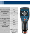 Pro Grade Stud Finder Wall Scanner And Metal Detector With Intuitive Radar Tracking Bang On Target Accuracy, displaying features and specifications.