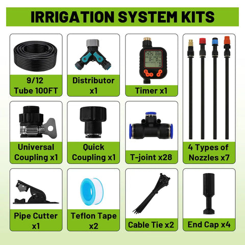 100Ft Drip Irrigation Kit With 28 Adjustable 360 Degree Nozzles And 28 T Connectors For Garden Lawn And Plant Watering System