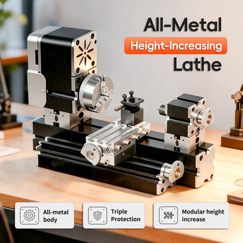 All Metal Elevated Mini Lathe 36W 20,000RPM Desktop Metal And Wood Turning Machine on a wooden table