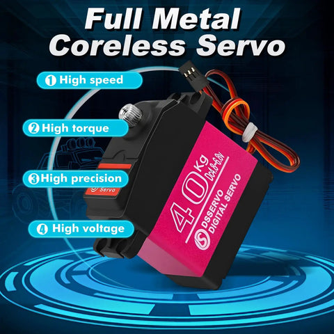 Image of Beefy 40 Kg High Torque RC Steering Servo Waterproof showing 270 degree rotation, full metal gears, highlighted features.