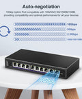 Unmanaged 10Gb Ethernet Switch With 2 10Gb RJ45 Ports And 8 2.5Gb Base-T Ports For Desktop Or Wall Mount, auto-negotiation feature