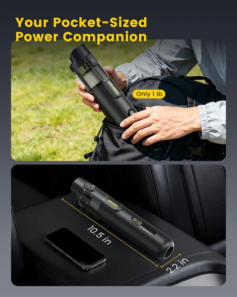 Cordless Handheld Car Vacuum Cleaner 4-In-1 Mini Vacuum with 18500Pa Killer Suction and LED for compact cleaning, shown on car seat