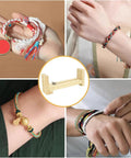 Assorted handmade bracelets displayed and Dope Wood Bracelet Jig Kit For DIY Paracord Knitting And Bracelet Making With U Shape Clear Scale And Two Clamps Free Size Length Durable Wood Maker Tool Set For Easy Handmade Jewelry Projects