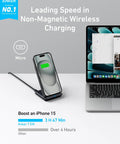 Wireless Charging Stand For Galaxy And iPhone Qi Certified 10W Fast Charging for Samsung Galaxy 7.5W for iPhone shown with laptop