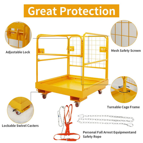Heavy Duty Forklift Safety Cage 36 By 36 Inch Lift Basket 1200 Lbs Capacity Rock Solid Man Basket With Four Swivel Wheels Reinforced Mesh Gates Non Slip Base Ready For The Daily Grind