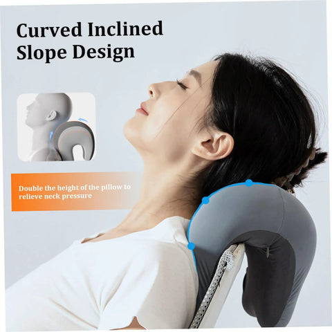 Woman using Ergonomic Memory Foam Headrest Pillow With Soft Polyester Spandex Cover Adjustable Neck And Back Support For Office Chairs