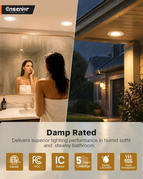 No Sweat 5 And 6 Inch Led Recessed Can Lights Featuring Smooth Adjustable 5Cct Warm Or Cool Tuning And 9 Watt Knockout Retrofit Downlights In Bathroom.