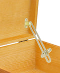 6.7 Inch Folding Lid Hinge 2 Pack Gold Brass Plated Iron Lid Stay installed on wooden trunk, Downward Opening Hardware For Vintage Furniture