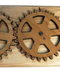 Front view of Enigma II Encryption Machine Escape Room Prop With Real Gears And Hardwood Build Compact Size 9.4 By 3.2 By 1 Inches
