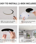 Easy install steps for 12 Pack 4 Inch Canless LED Recessed Lights Ultra Thin Dimmable Downlights 5000K Daylight With Junction Box