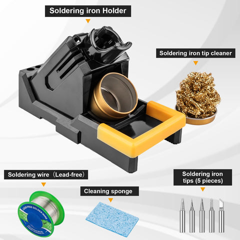 Upgraded Soldering Station Kit With Rapid Heating, ESD Safe Design, detachable holder, tip cleaner, lead-free wire, tips set