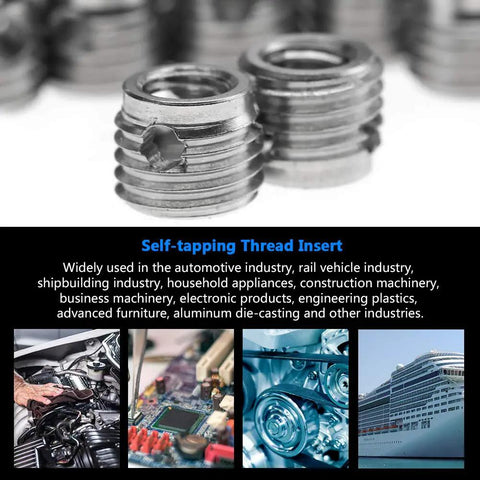 Stainless Steel Self Tapping Thread Insert Repair Kit Heavy Duty With 9 Styles For Automotive Rail Marine Shipbuilding And Construction Machinery Inner M6 1.0 Outer M10 1.25 Length 8mm, stainless inserts
