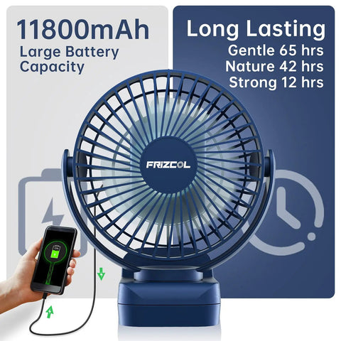 Clip On Fan With 12000mAh Battery All Day Portable Desk Fan USB Rechargeable With LED Lights Remote Control And Clip Mount Tiny Yet Mighty For Tents Travel Camping Golf Cart Stroller 65 Hours Runtime