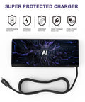 Beefy 130W USB C Fast Charge Laptop Charger Adapter with AI protection features on display, cable attached, black design