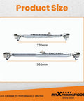 Universal Front End Tubular Travel Limiters Weld On Quick Adjustable For Drag Race Cars With Lower Control Arm Mounts Built To Be Durable Lightweight And Easy Pin Replacement For Max Front End Travel Control, 270mm and 360mm