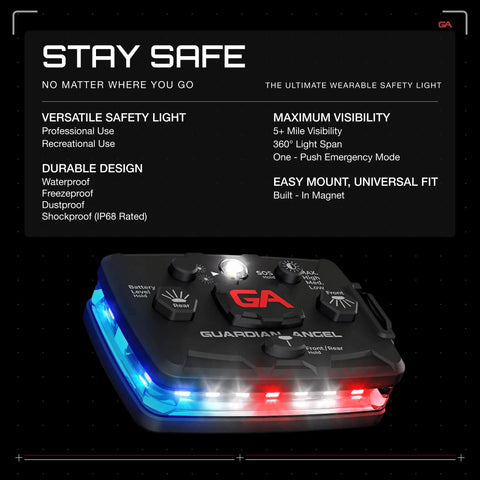 Elite Series Safety Light With Front And Rear Red Blue White Signals Rechargeable Magnetic Hands Free Wearable LED Flashlight For Law Enforcement First Responders And Firefighters