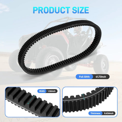 Heavy Duty No Clutch Recalibration CVT Drive Belt For Ranger XP 900 Crew Fits 2013 To 2020 Models, size 41.73x1.26x0.626 inches.